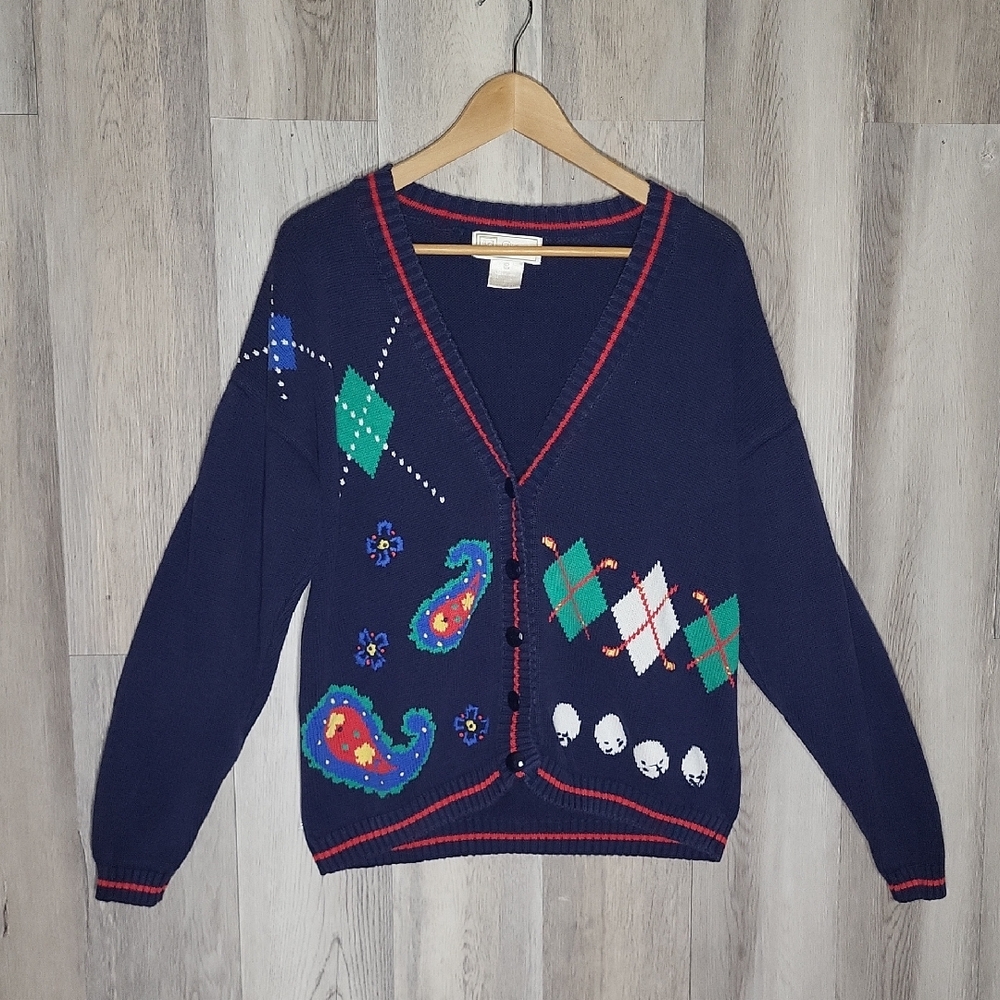 id Distinctions‎ Mens Medium Vintage Cardigan Paisely Argyle Golf Knit